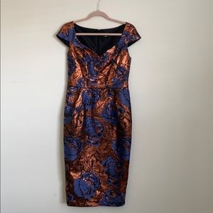 ASOS Blue and Copper Floral Foil Dress